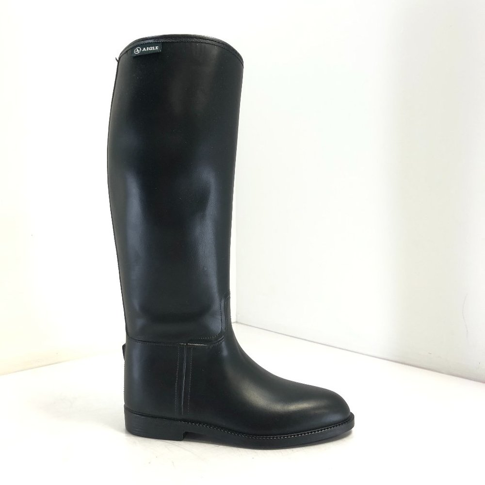 NWT Aigle Womens "Start" Equestrian Rain Boots in Noir, XL Calf Width